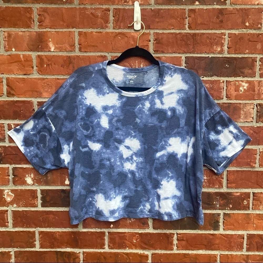 Old Navy Womens Large Blue Tie Dye Vneck Crop Short Sleeve Tee